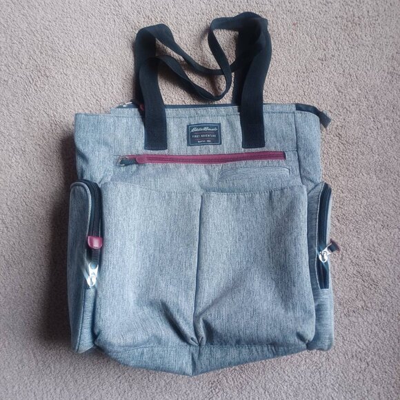 Eddie Bauer First Adventure Diaper Shoulder Bag Heather Grey Black Accents - Picture 1 of 14